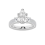 3.50 ctw Pear Lab-Grown Diamond Three Stone Double Row Engagement Ring in 14K White Gold for Women | E Color, VS1 Clarity, IGI Certified 2.50 ct Center Diamond