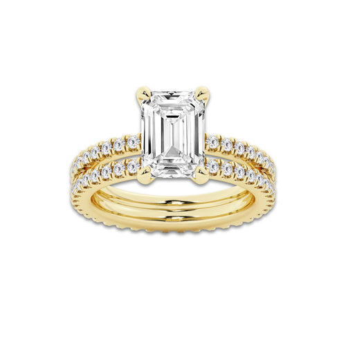 3.89 ctw Emerald Lab-Grown Diamond Double Row Diamond Engagement Ring in 14K Yellow Gold for Women | Colorless E, VS1 Clarity, IGI Certified 3.00 ct Center Diamond