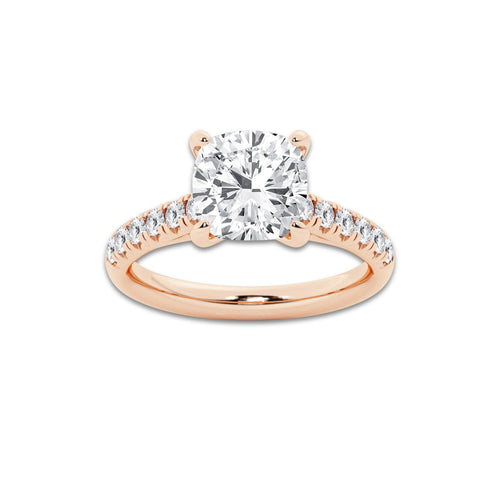3.40 ctw Cushion Lab-Grown Diamond Pave Engagement Ring in 14K Rose Gold for Women | D Color, VVS1 Clarity, IGI Certified 3.00 ct Center Diamond