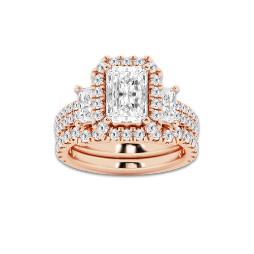 Harmony 4 1/3 ctw Radiant Lab Grown Diamond Bridal Set 14K Rose Gold, D, VVS | IGI Certified, 2 ct Center