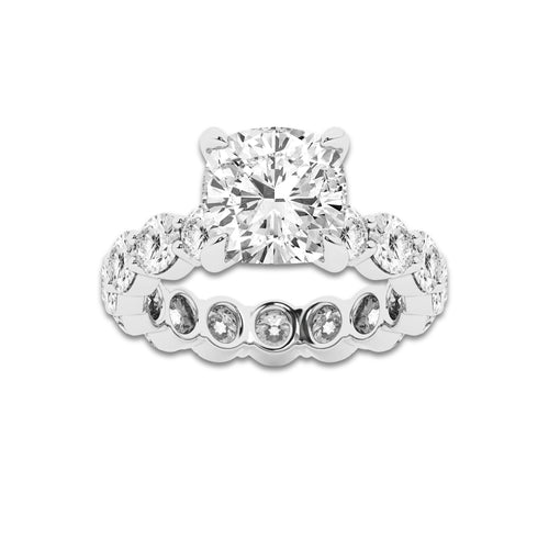 6 3/4 ctw Cushion Lab Grown Diamond Solitaire Eternity Engagement Ring Platinum, D, VVS | 3 ct Center