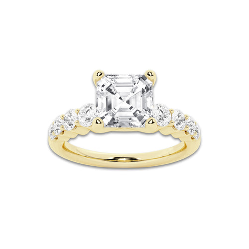 3.04 Ct Asscher Lab-Grown Diamond Half Eternity Engagement Ring in 14K Rose Gold for Female, Colorless (E), VS1 Clarity | IGI Certified, 2.50 Ct Center Diamond