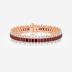 14 1/2 Emerald Cut Created Ruby and Round and Pear Lab Grown Diamond Bracelet - 7 Inches 14K Rose Gold