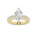 3.50 ctw Marquise Lab-Grown Diamond Split-Prong Set Side Stone Engagement Ring in 14K Yellow Gold for Women | Colorless E, VS1 Clarity, IGI Certified 2.50 ct Center Diamond