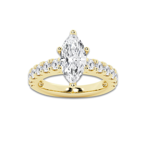 3.50 ctw Marquise Lab-Grown Diamond Split-Prong Set Side Stone Engagement Ring in 14K Yellow Gold for Women | Colorless E, VS1 Clarity, IGI Certified 2.50 ct Center Diamond