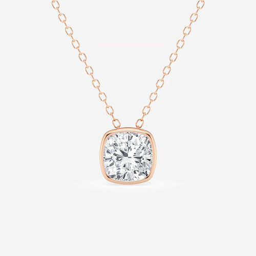 1 1/2 ctw Cushion Lab Grown Diamond Bezel Set Solitaire Pendant with Adjustable Chain 14K Rose Gold, E, VS1 | IGI Certified, 1 1/2 ct Center
