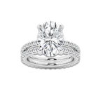 6.22 ctw Oval Lab-Grown Diamond Double Row Diamond Engagement Ring in 14K White Gold for Women | Colorless D, VVS1 Clarity, IGI Certified 5.00 ct Center Diamond