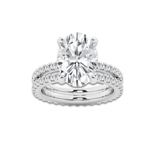 6.22 ctw Oval Lab-Grown Diamond Double Row Diamond Engagement Ring in 14K White Gold for Women | Colorless D, VVS1 Clarity, IGI Certified 5.00 ct Center Diamond