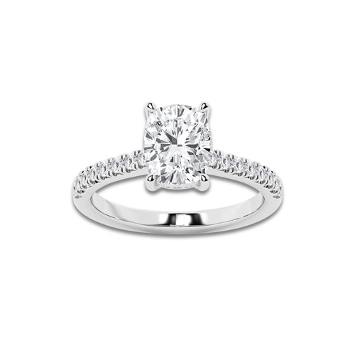 2.28 ctw Elongated Cushion Lab-Grown Diamond Hidden Halo Side Stone Engagement Ring in 18K White Gold for Women | Colorless D, VVS1 Clarity, IGI Certified 2.00 ct Center Diamond