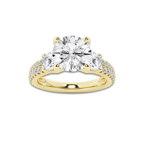 1.75 ctw Round Lab-Grown Diamond Three Stone Double Row Engagement Ring in 14K Yellow Gold for Women | D Color, VVS1 Clarity, IGI Certified 1.00 ct Center Diamond