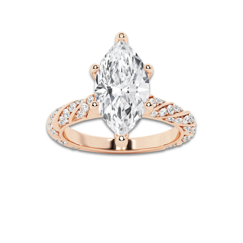 1.94 ctw Marquise Lab-Grown Diamond Twisted Band Engagement Ring in 14K Rose Gold for Women | Colorless D, VVS1 Clarity, IGI Certified 1.50 ct Center Diamond