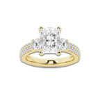 3.50 ctw Radiant Lab-Grown Diamond Three Stone Double Row Engagement Ring in 14K Yellow Gold for Women | D Color, VVS1 Clarity, IGI Certified 2.50 ct Center Diamond