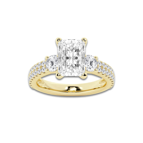3.50 ctw Radiant Lab-Grown Diamond Three Stone Double Row Engagement Ring in 14K Yellow Gold for Women | D Color, VVS1 Clarity, IGI Certified 2.50 ct Center Diamond