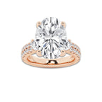 8.96 ctw Oval Lab-Grown Diamond Three Stone Double Row Engagement Ring in 14K Rose Gold for Women | E Color, VS1 Clarity, IGI Certified 8.00 ct Center Diamond