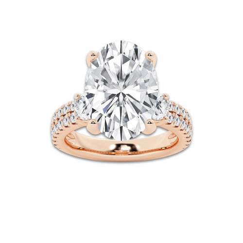 8.96 ctw Oval Lab-Grown Diamond Three Stone Double Row Engagement Ring in 14K Rose Gold for Women | E Color, VS1 Clarity, IGI Certified 8.00 ct Center Diamond