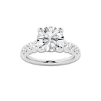 3.04 Ct Round Lab-Grown Diamond Half Eternity Engagement Ring in Platinum for Female, Colorless (E), VS1 Clarity | IGI Certified, 2.50 Ct Center Diamond