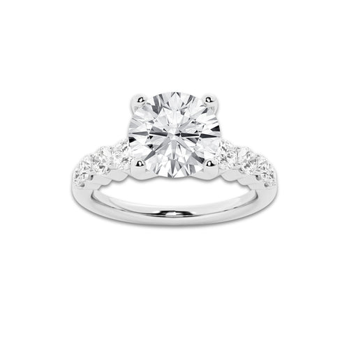 3.04 Ct Round Lab-Grown Diamond Half Eternity Engagement Ring in Platinum for Female, Colorless (E), VS1 Clarity | IGI Certified, 2.50 Ct Center Diamond
