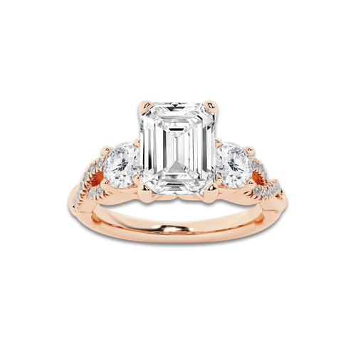 1.48 ctw Emerald Lab-Grown Diamond Side Stone Engagement Ring in 14K Rose Gold for Women | Colorless D, VVS1 Clarity, IGI Certified 1.00 ct Center Diamond
