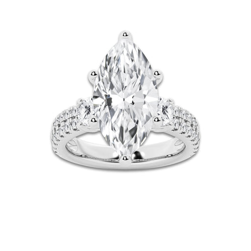 6.96 ctw Marquise Lab-Grown Diamond Three Stone Double Row Engagement Ring in Platinum for Women | E Color, VS1 Clarity, IGI Certified 6.00 ct Center Diamond