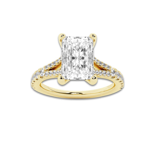 1.83 ctw Radiant Lab-Grown Diamond Split Shank Side Stone Engagement Ring in 14K Yellow Gold for Women | Colorless D, VVS1 Clarity, IGI Certified 1.50 ct Center Diamond