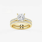 Synergy 2 3/4 ctw Cushion Lab Grown Diamond Baguette and Princess Side Stone Bridal Set 14K Yellow Gold, E, VS1 | IGI Certified, 2 ct Center