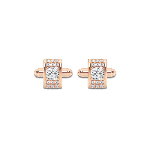 2 3/4 ctw Cushion Lab Grown Diamond with Waterfall Pave Cufflinks 14K Rose Gold, E, VS1