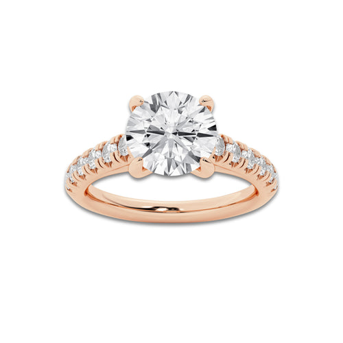 2.40 ctw Round Lab-Grown Diamond Pave Engagement Ring in 14K Rose Gold for Women | E Color, VS1 Clarity, IGI Certified 2.00 ct Center Diamond