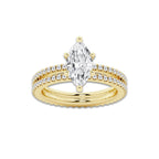 2.19 ctw Marquise Lab-Grown Diamond Double Row Diamond Engagement Ring in 14K Yellow Gold for Women | Colorless E, VS1 Clarity, IGI Certified 1.50 ct Center Diamond