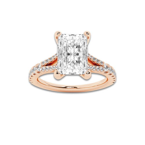2.33 ctw Radiant Lab-Grown Diamond Split Shank Side Stone Engagement Ring in 14K Rose Gold for Women | Colorless D, VVS1 Clarity, IGI Certified 2.00 ct Center Diamond