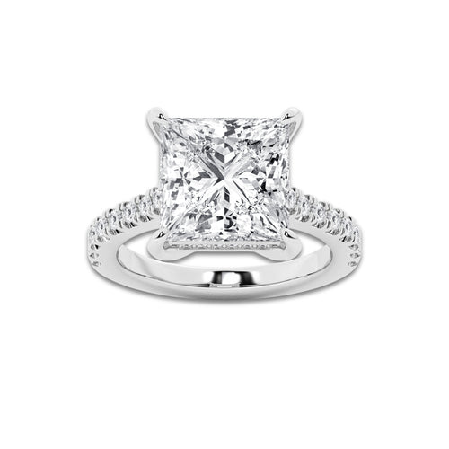 4.35 ctw Princess Lab-Grown Diamond Hidden Halo Side Stone Engagement Ring in 18K White Gold for Women | Colorless E, VS1 Clarity, IGI Certified 4.00 ct Center Diamond