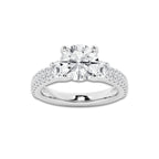 3.50 ctw Round Lab-Grown Diamond Three Stone Double Row Engagement Ring in 14K White Gold for Women | E Color, VS1 Clarity, IGI Certified 2.50 ct Center Diamond