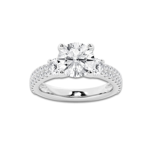3.50 ctw Round Lab-Grown Diamond Three Stone Double Row Engagement Ring in 14K White Gold for Women | E Color, VS1 Clarity, IGI Certified 2.50 ct Center Diamond