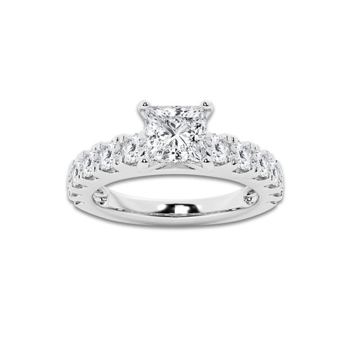2.00 ctw Princess Lab-Grown Diamond Split-Prong Set Side Stone Engagement Ring in 14K White Gold for Women | Colorless D, VVS1 Clarity, IGI Certified 1.00 ct Center Diamond