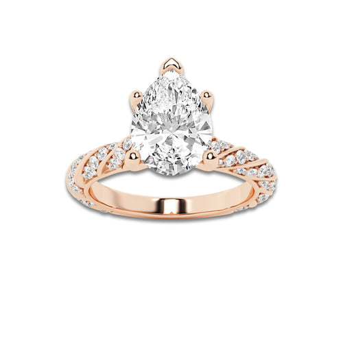 2.44 ctw Pear Lab-Grown Diamond Twisted Band Engagement Ring in 14K Rose Gold for Women | Colorless E, VS1 Clarity, IGI Certified 2.00 ct Center Diamond
