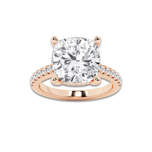 7.37 ctw Cushion Lab-Grown Diamond Hidden Halo Side Stone Engagement Ring in 18K Rose Gold for Women | Colorless D, VVS1 Clarity, IGI Certified 7.00 ct Center Diamond