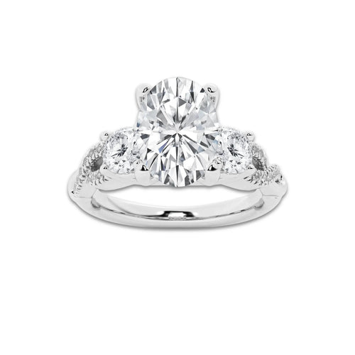 2.62 ctw Oval Lab-Grown Diamond Side Stone Engagement Ring in Platinum for Women | Colorless D, VVS1 Clarity, IGI Certified 2.00 ct Center Diamond