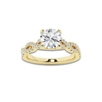 1.00 ctw Round Lab-Grown Diamond Twisted Shank Engagement Ring in 14K Yellow Gold for Women | E Color, VS1 Clarity, Not Certified 0.75 ct Center Diamond