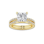 3.89 ctw Princess Lab-Grown Diamond Double Row Diamond Engagement Ring in 14K Yellow Gold for Women | Colorless D, VVS1 Clarity, IGI Certified 3.00 ct Center Diamond