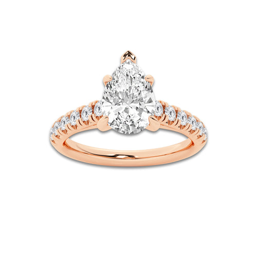 1.91 ctw Pear Lab-Grown Diamond Pave Engagement Ring in 14K Rose Gold for Women | E Color, VS1 Clarity, IGI Certified 1.50 ct Center Diamond