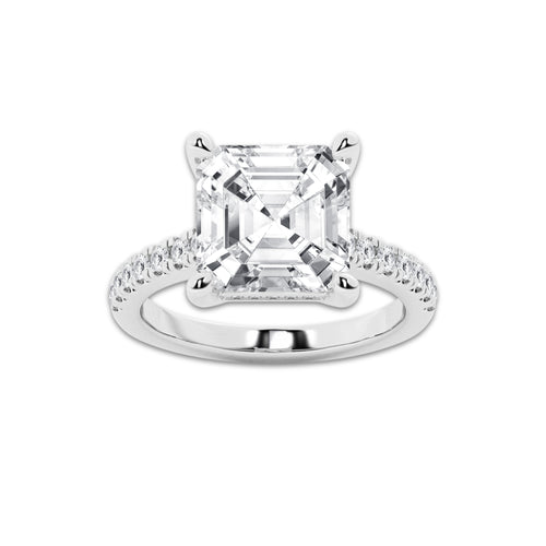 6.40 ctw Asscher Lab-Grown Diamond Hidden Halo Side Stone Engagement Ring in Platinum for Women | Colorless D, VVS1 Clarity, IGI Certified 6.00 ct Center Diamond