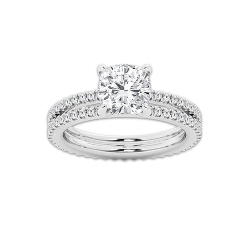 2.69 ctw Cushion Lab-Grown Diamond Double Row Diamond Engagement Ring in Platinum for Women | Colorless D, VVS1 Clarity, IGI Certified 2.00 ct Center Diamond
