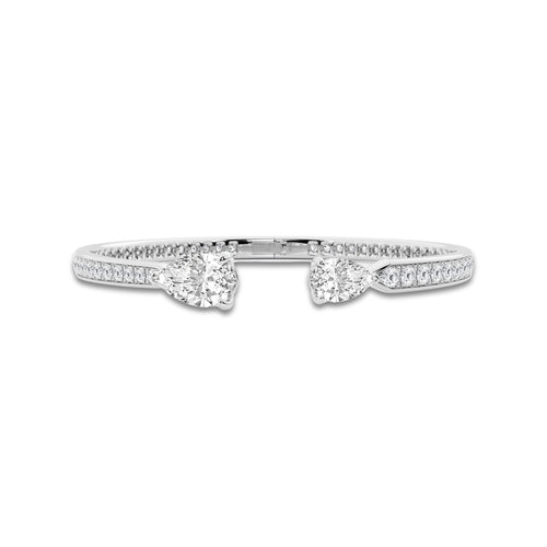 6 2/5 ctw Pear Lab Grown Diamond Hinged Open Pave Bangle Bracelet 14K White Gold, E, VS1