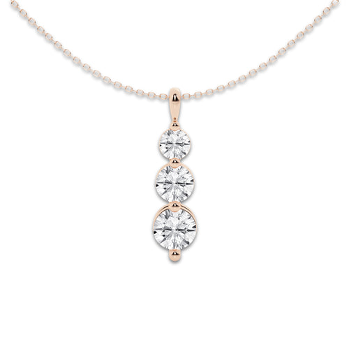 1 1/2 ctw Round Lab Grown Diamond Three-Stone Drop Pendant with Adjustable Chain 14K Rose Gold, DE, VS1