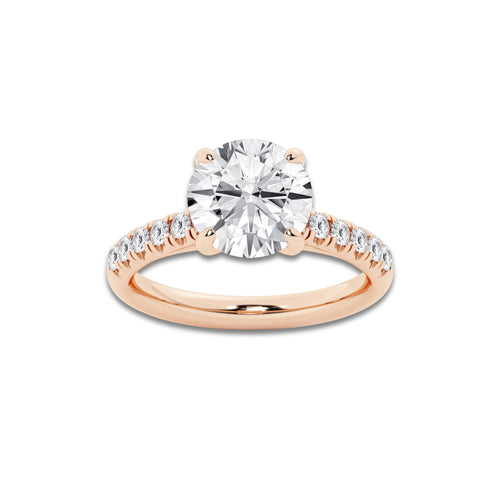 3.40 ctw Round Lab-Grown Diamond Pave Engagement Ring in 14K Rose Gold for Women | D Color, VVS1 Clarity, IGI Certified 3.00 ct Center Diamond
