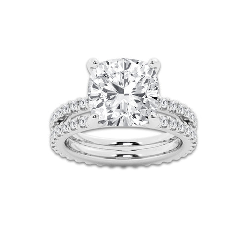 7.22 ctw Cushion Lab-Grown Diamond Double Row Diamond Engagement Ring in 14K White Gold for Women | Colorless D, VVS1 Clarity, IGI Certified 6.00 ct Center Diamond