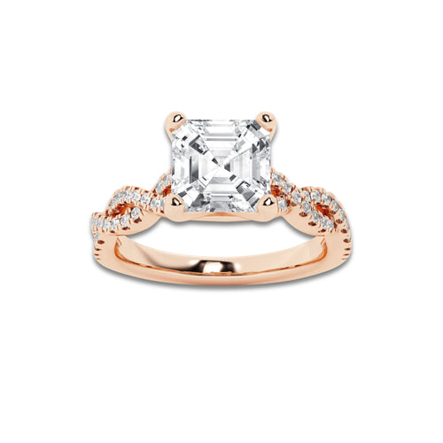 3.79 ctw Asscher Lab-Grown Diamond Twisted Shank Engagement Ring in 14K Rose Gold for Women | D Color, VVS1 Clarity, IGI Certified 3.50 ct Center Diamond