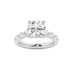 2.98 ctw Round Lab-Grown Diamond Marquise Side Stone Engagement Ring in 14K White Gold for Women | Colorless E, VS1 Clarity, IGI Certified 2.50 ct Center Diamond