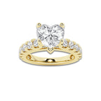 2.50 ctw Heart Lab-Grown Diamond Split-Prong Set Side Stone Engagement Ring in 14K Yellow Gold for Women | Colorless D, VVS1 Clarity, IGI Certified 1.50 ct Center Diamond