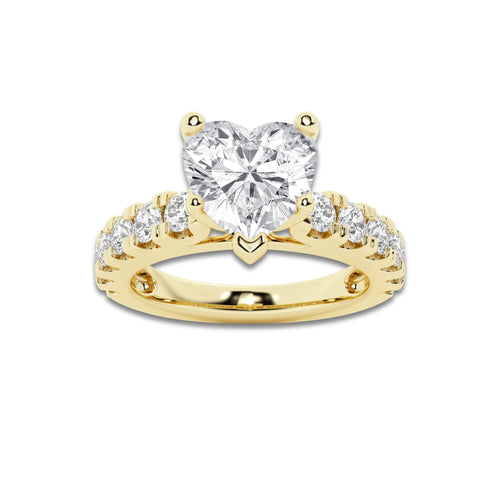 2.50 ctw Heart Lab-Grown Diamond Split-Prong Set Side Stone Engagement Ring in 14K Yellow Gold for Women | Colorless D, VVS1 Clarity, IGI Certified 1.50 ct Center Diamond