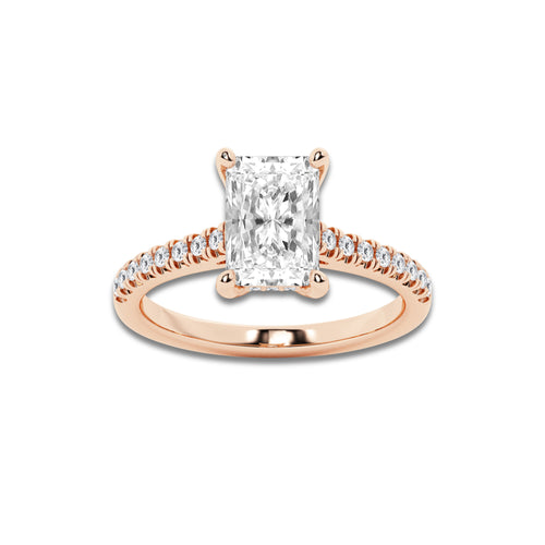 2.25 ctw Radiant Lab-Grown Diamond Hidden Halo Side Stone Engagement Ring in 18K Rose Gold for Women | Colorless E, VS1 Clarity, IGI Certified 2.00 ct Center Diamond